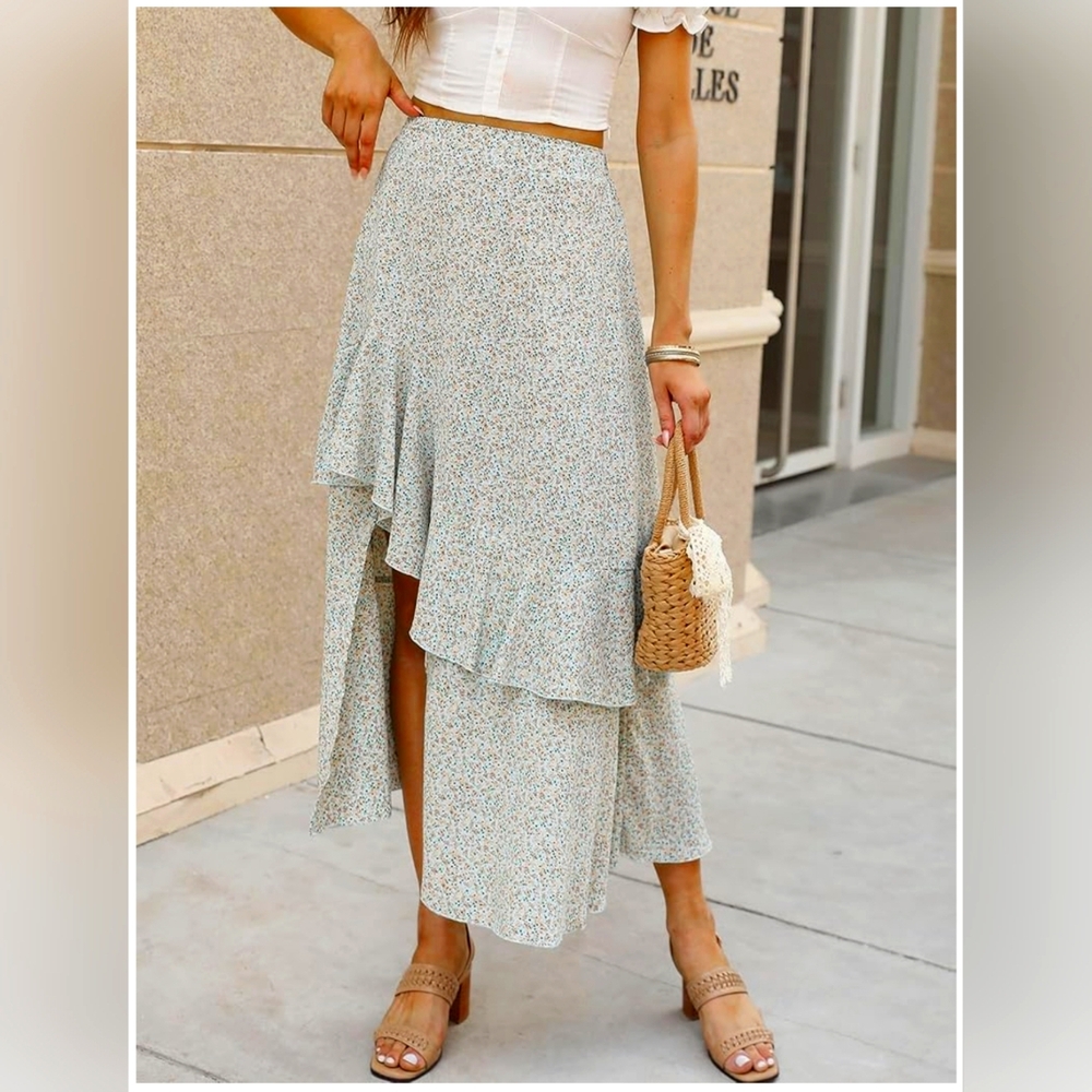 NWT BTBFM Ditsy Floral Ruffled Midi Skirt Size Medium
